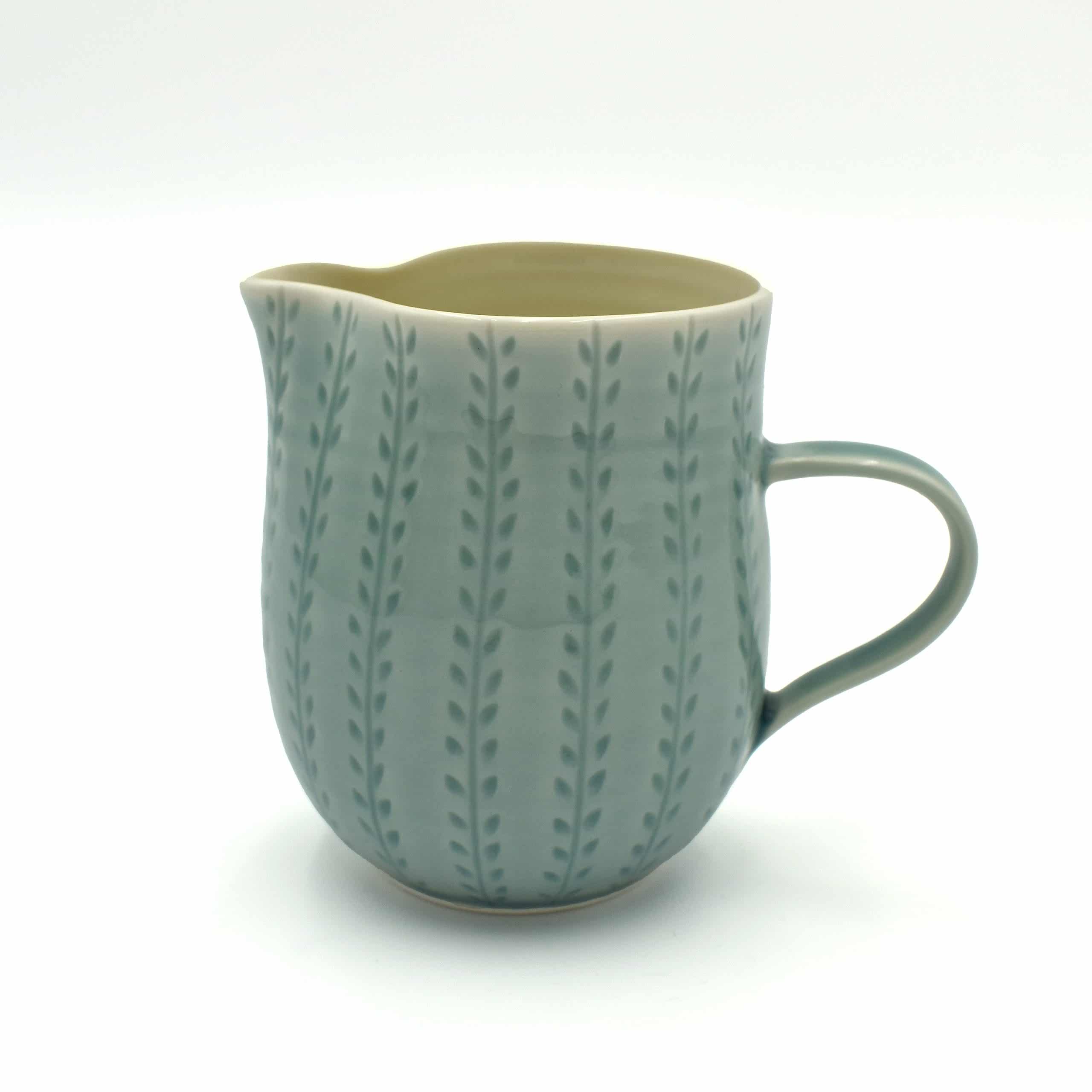 Large Light Blue Carved Jug by Sarah Went